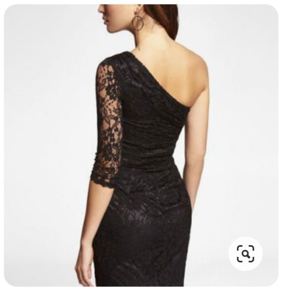 Express One Shoulder Lace Dress (Black) - Picture 2 of 5